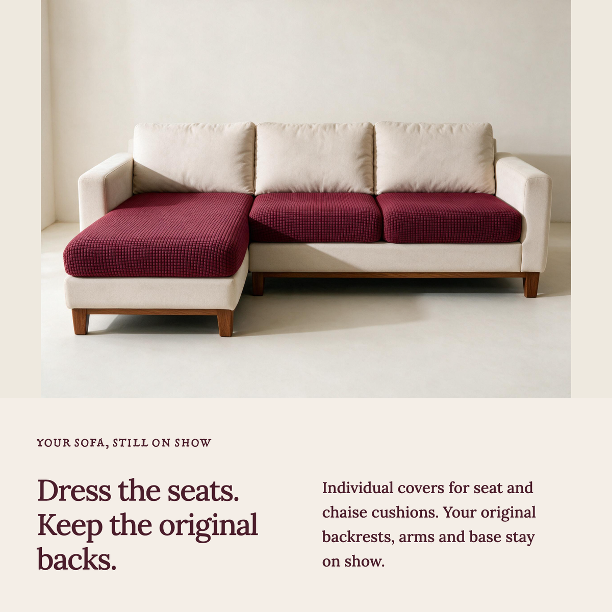 Jacquard-Sitzkissenbezug fürs Sofa – Bordeauxrot – Ansicht 3