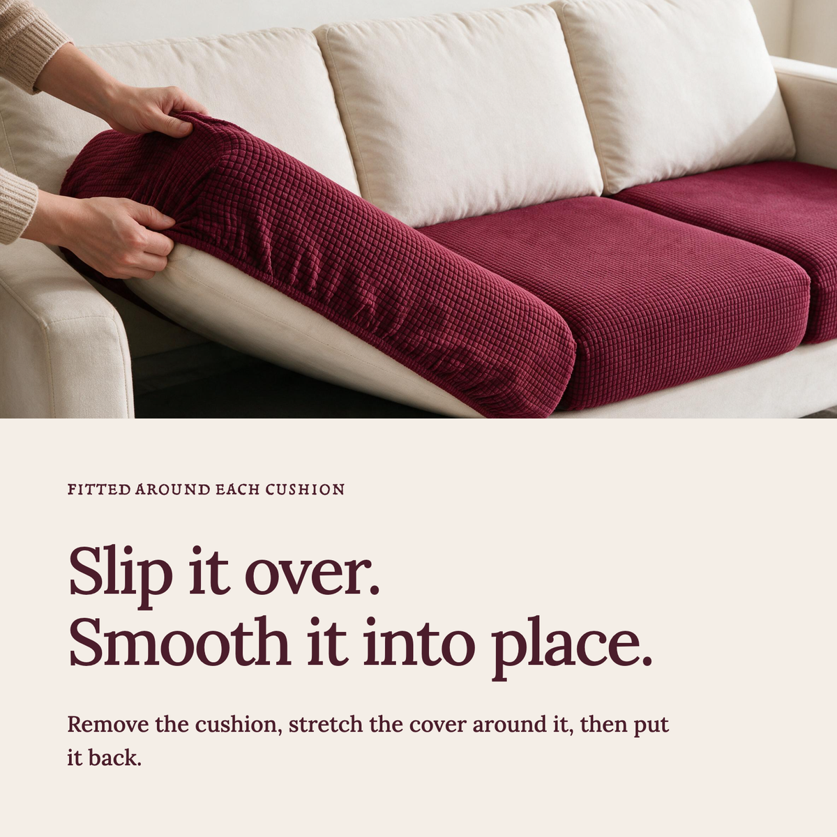 Jacquard-Sitzkissenbezug fürs Sofa – Bordeauxrot – Ansicht 4