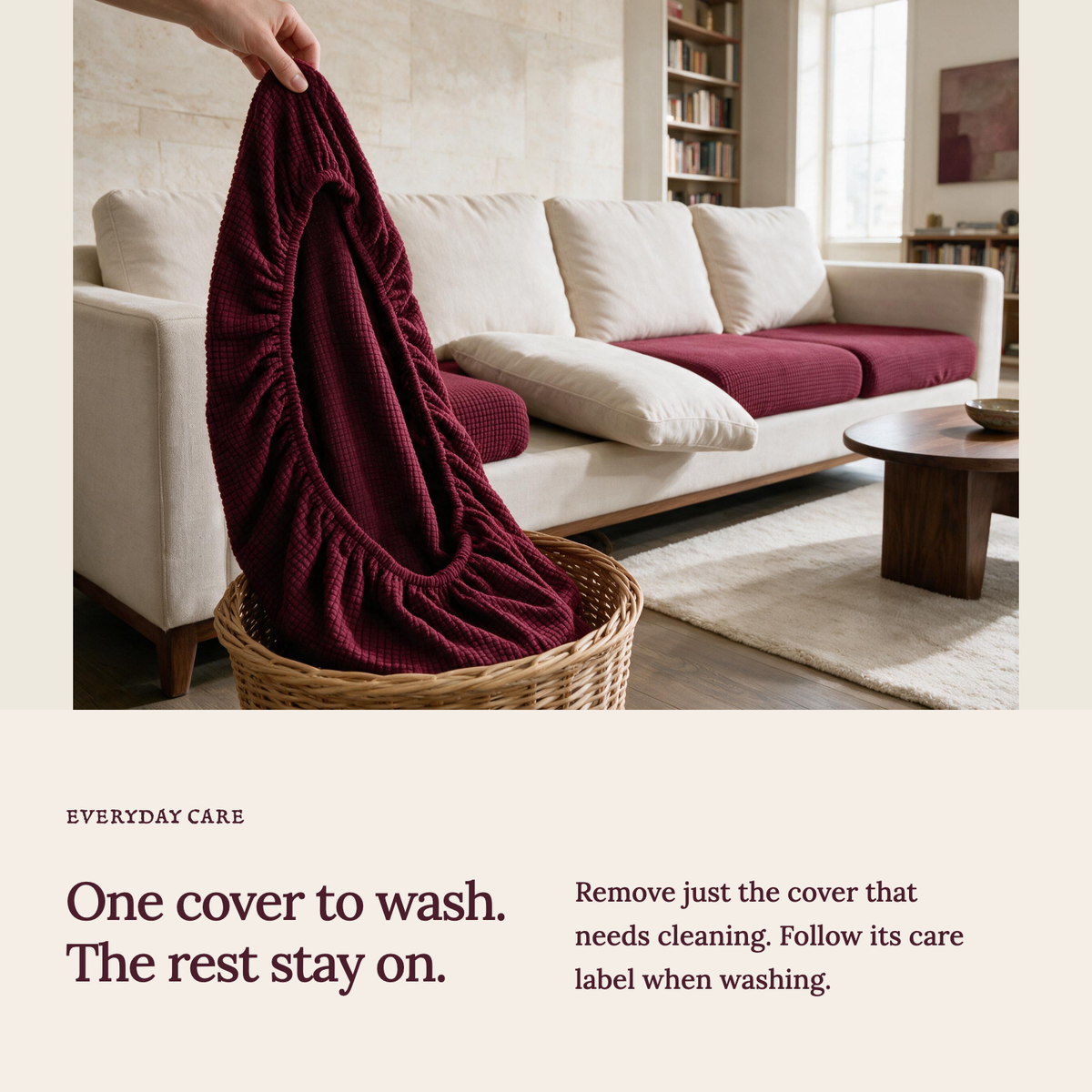 Jacquard-Sitzkissenbezug fürs Sofa – Bordeauxrot – Ansicht 9
