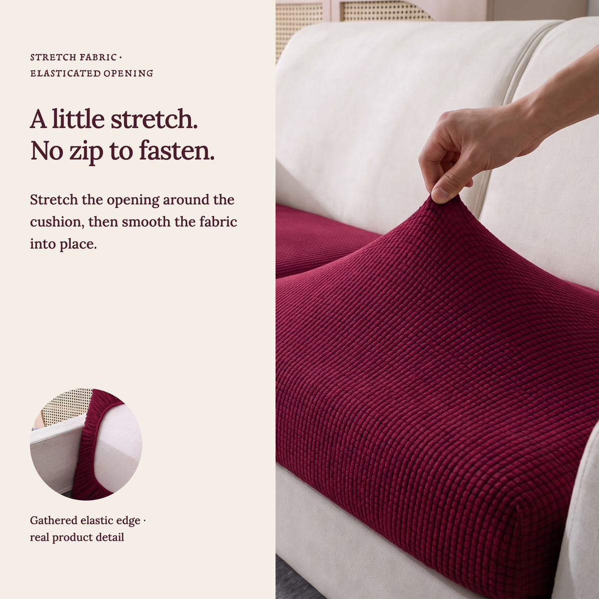 Jacquard-Sitzkissenbezug fürs Sofa – Bordeauxrot – Ansicht 8