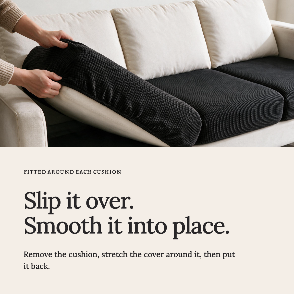 Jacquard-Sitzkissenbezug fürs Sofa – Schwarz – Ansicht 4