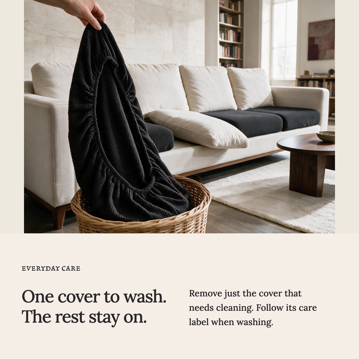 Jacquard-Sitzkissenbezug fürs Sofa – Schwarz – Ansicht 9