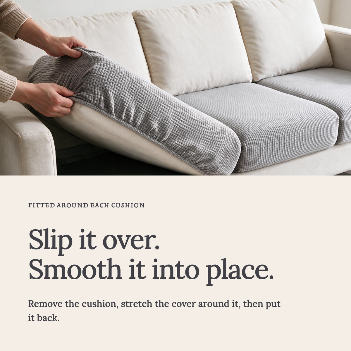 Jacquard-Sitzkissenbezug fürs Sofa – Hellgrau – Ansicht 4