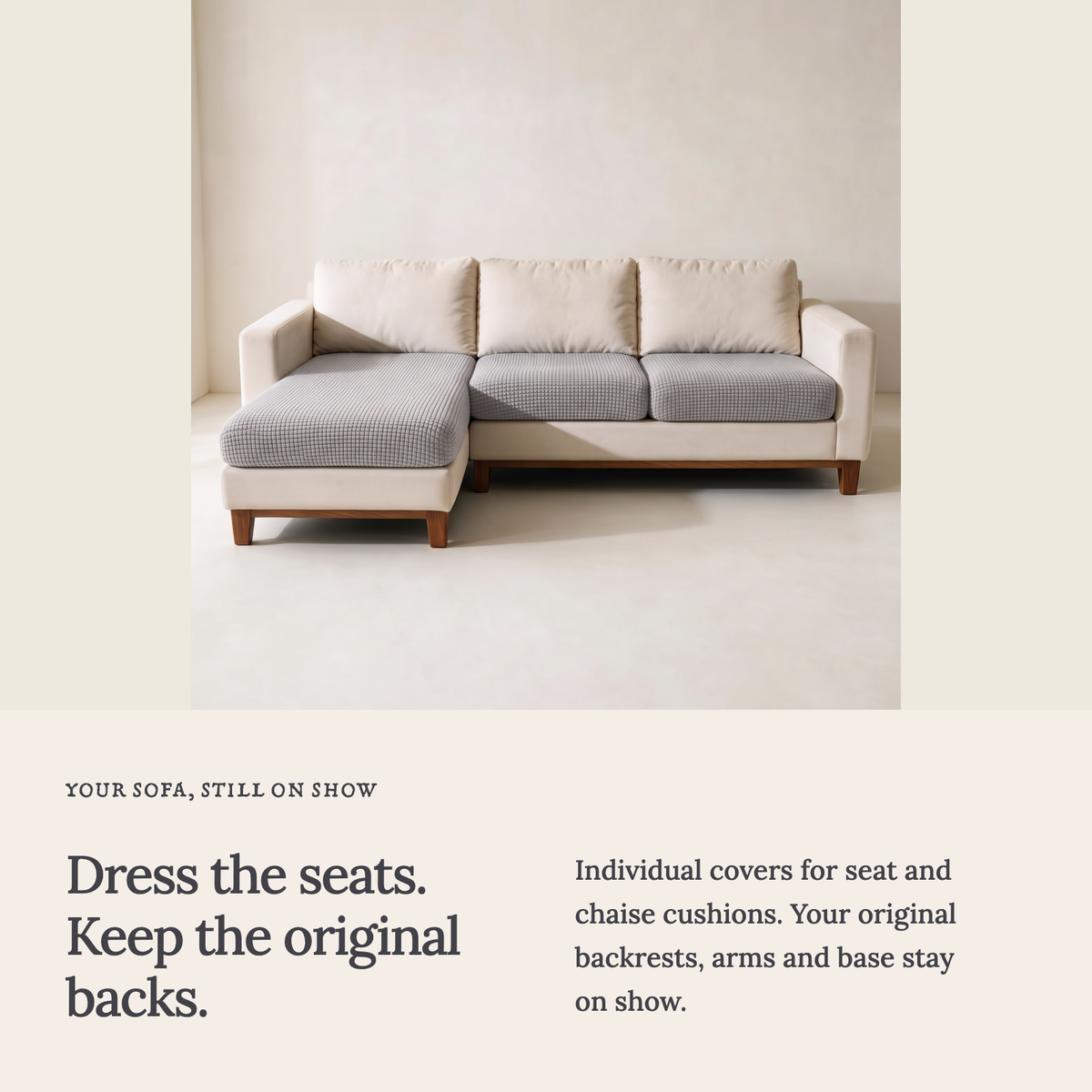 Jacquard-Sitzkissenbezug fürs Sofa – Hellgrau – Ansicht 3