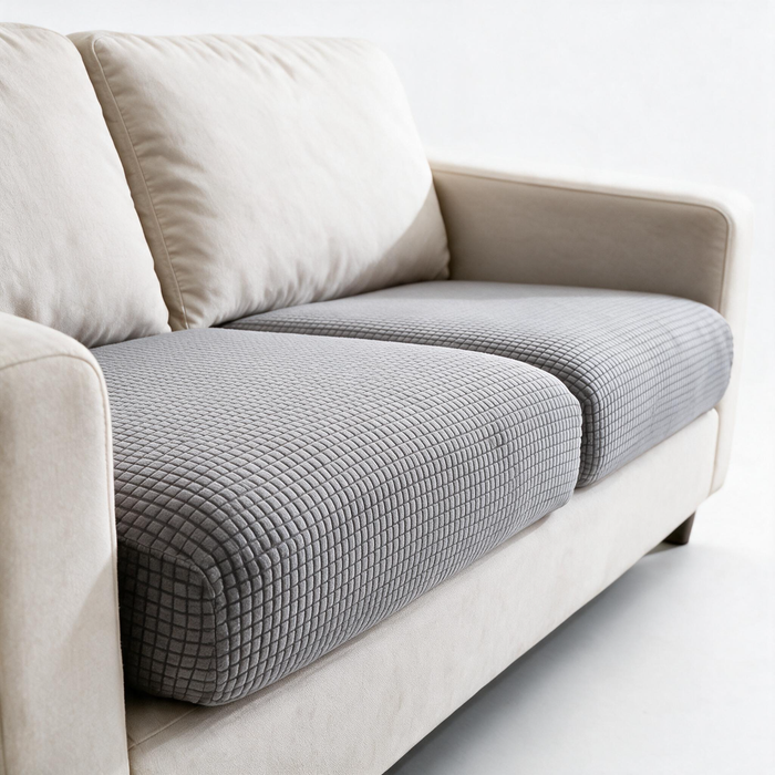 Jacquard-Sitzkissenbezug fürs Sofa – Hellgrau – Ansicht 2