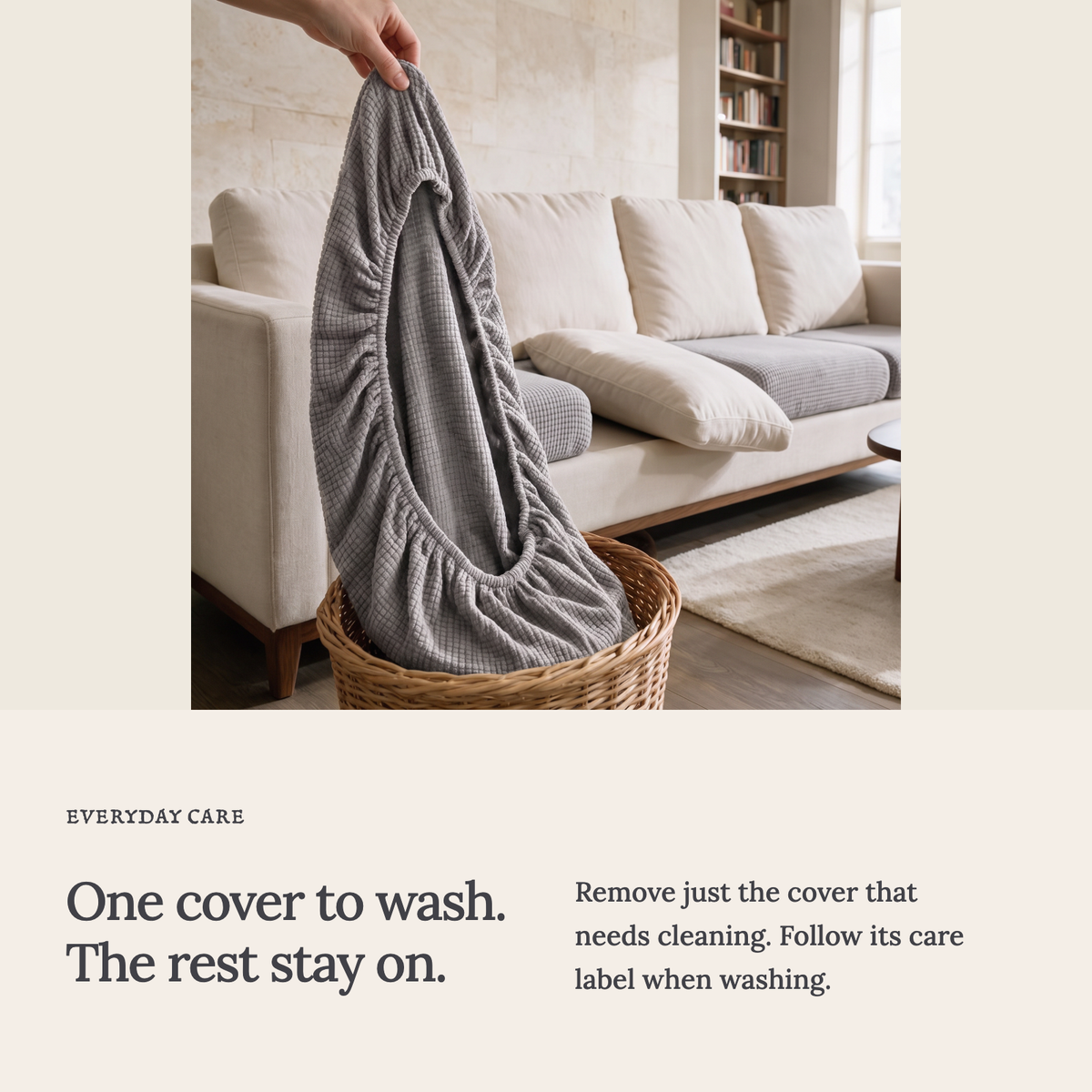 Jacquard-Sitzkissenbezug fürs Sofa – Hellgrau – Ansicht 9