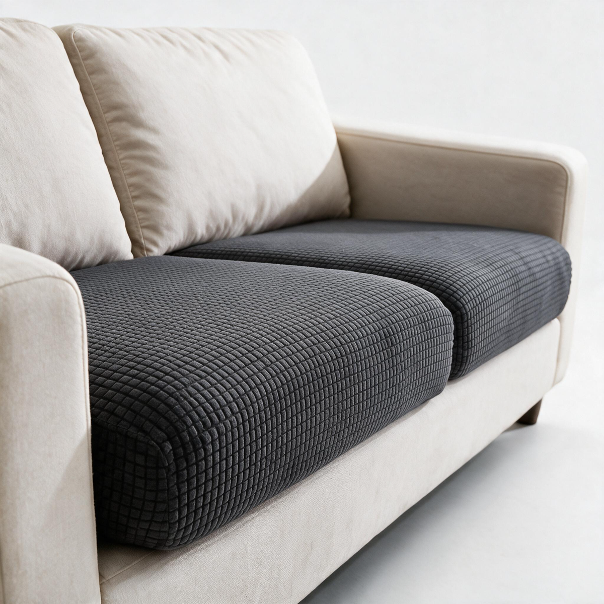 Jacquard-Sitzkissenbezug fürs Sofa – Dunkelgrau – Ansicht 2