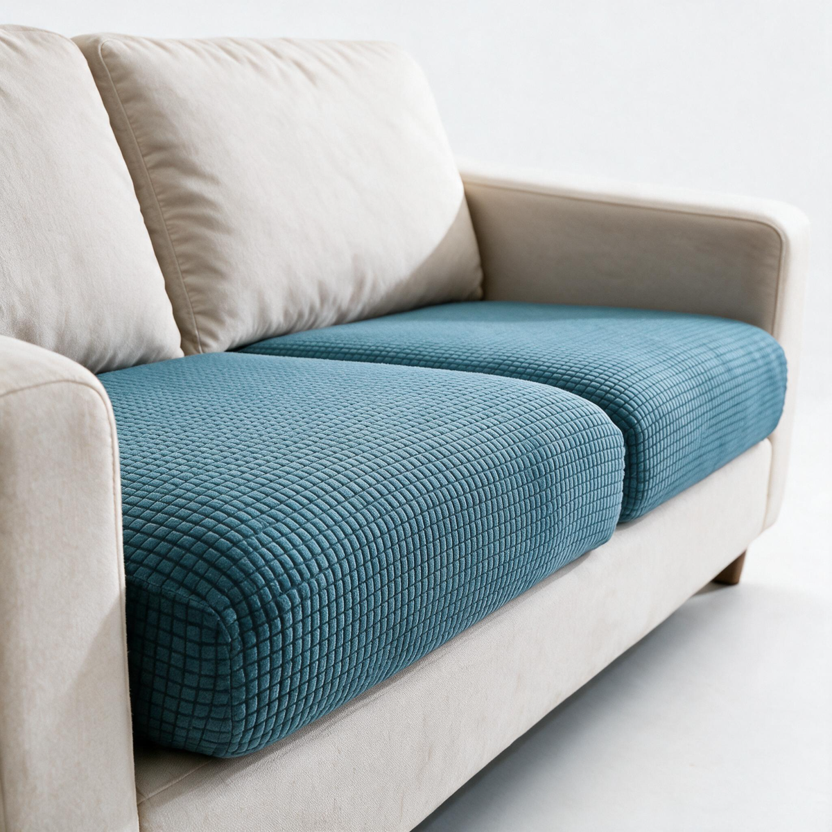 Jacquard-Sitzkissenbezug fürs Sofa – Himmelblau – Ansicht 2