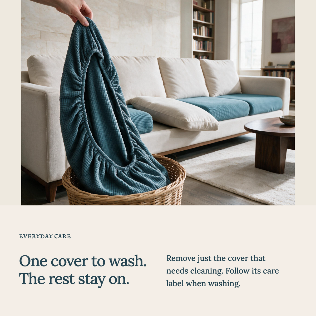 Jacquard-Sitzkissenbezug fürs Sofa – Himmelblau – Ansicht 9