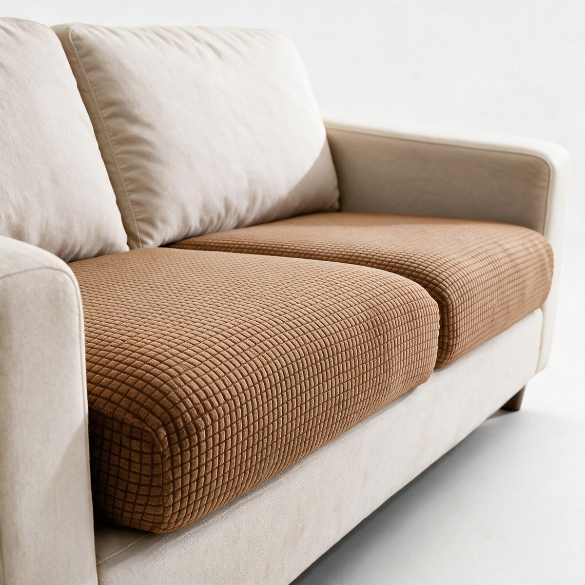 Jacquard-Sitzkissenbezug fürs Sofa – Kastanienbraun – Ansicht 2