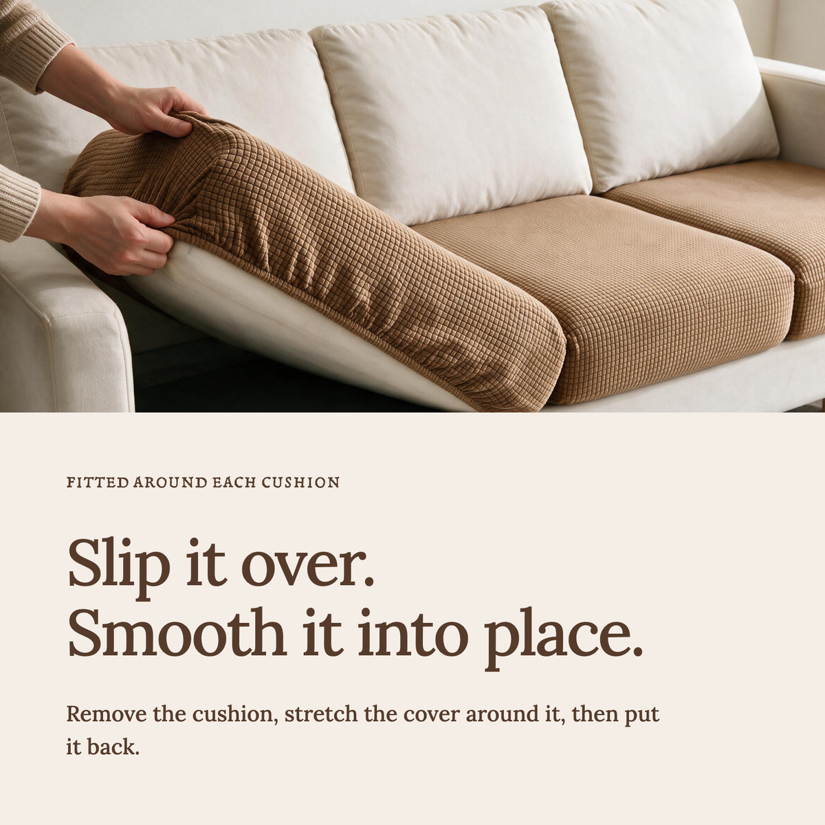 Jacquard-Sitzkissenbezug fürs Sofa – Kastanienbraun – Ansicht 4