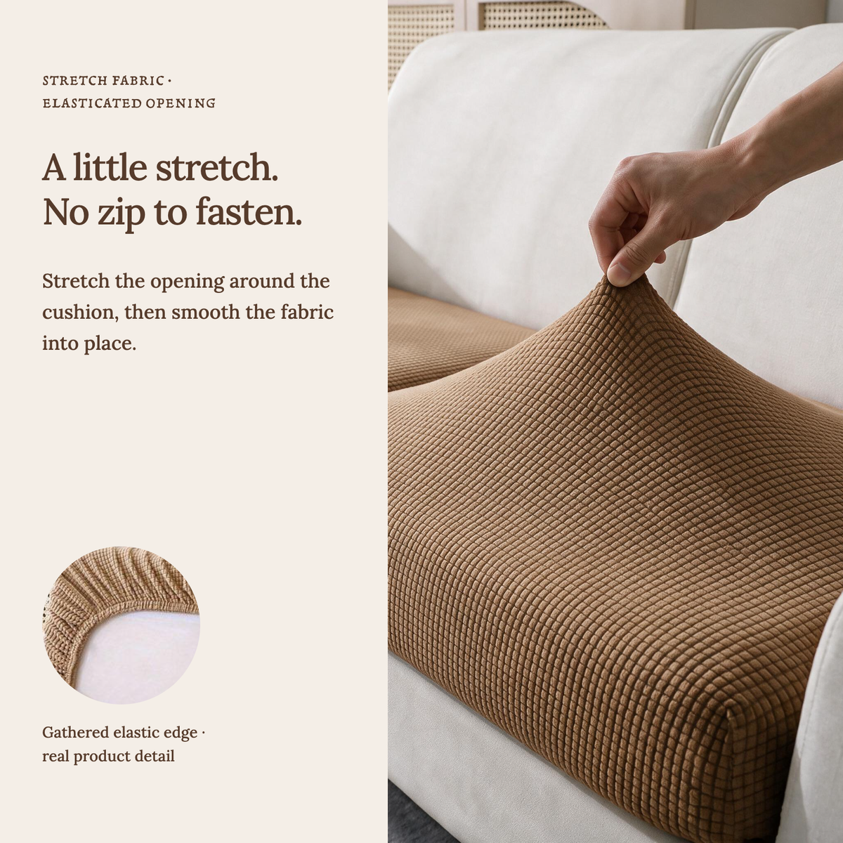 Jacquard-Sitzkissenbezug fürs Sofa – Kastanienbraun – Ansicht 8