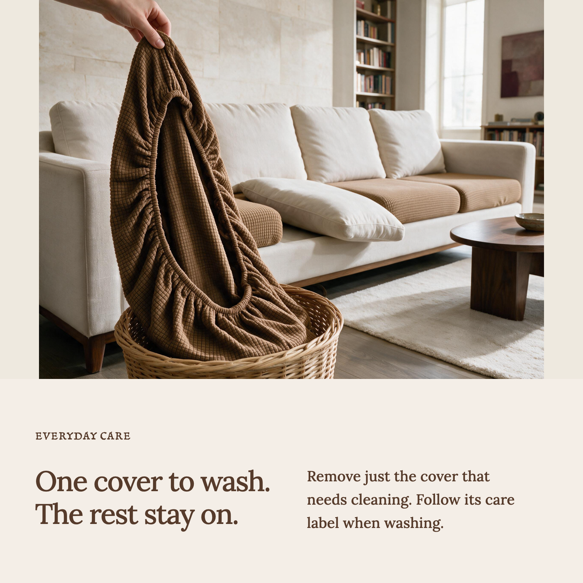 Jacquard-Sitzkissenbezug fürs Sofa – Kastanienbraun – Ansicht 9