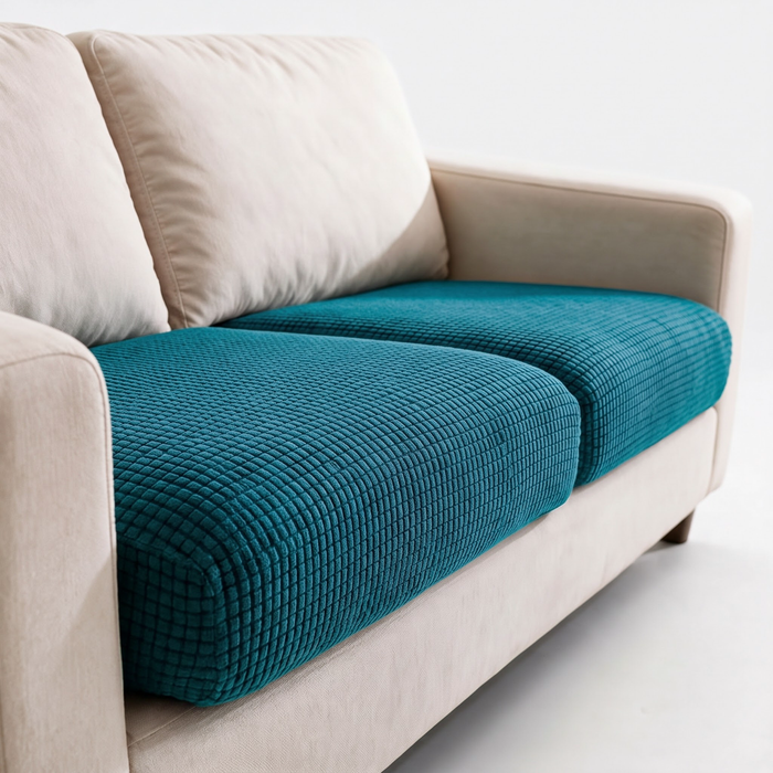 Jacquard-Sitzkissenbezug fürs Sofa – Türkis – Ansicht 2