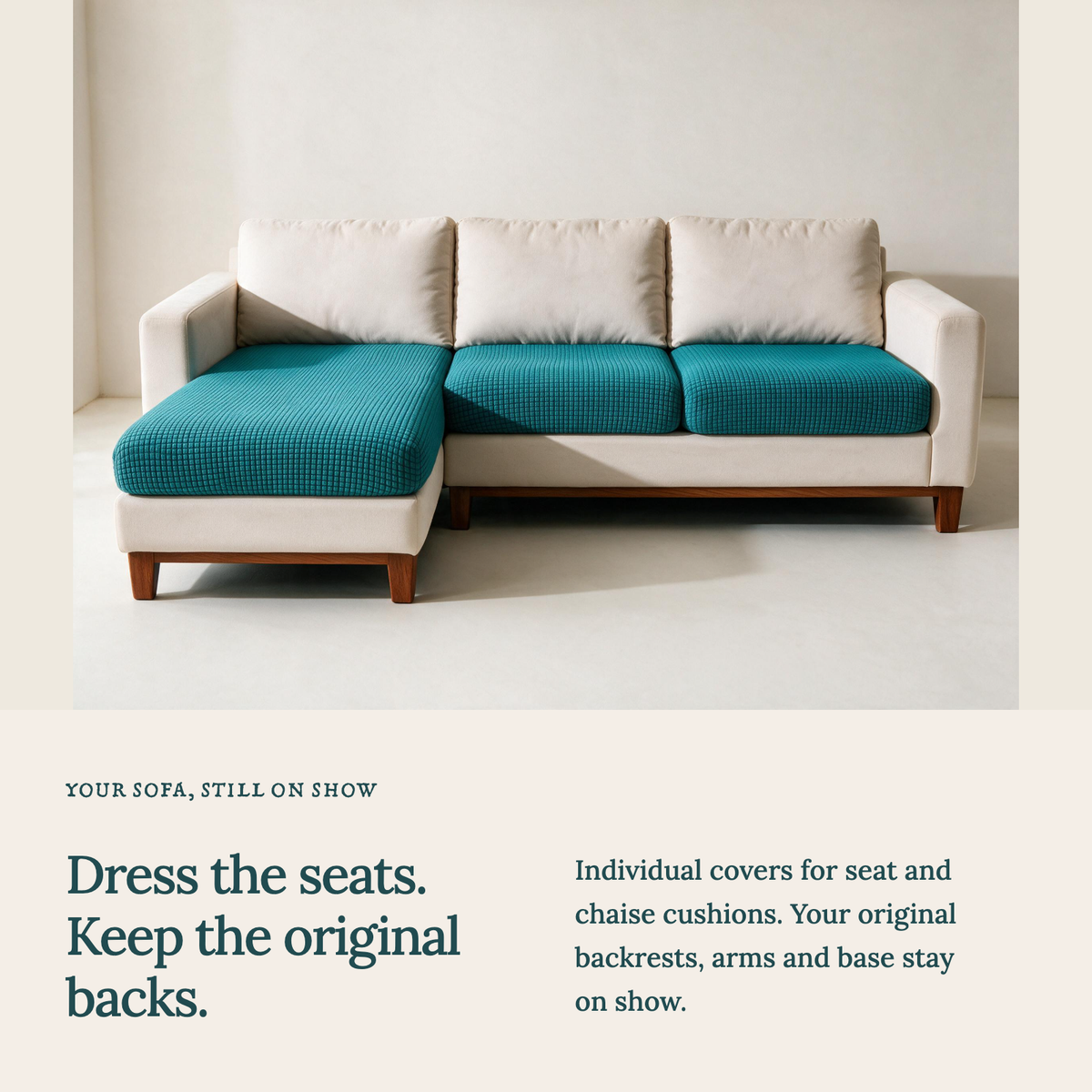 Jacquard-Sitzkissenbezug fürs Sofa – Türkis – Ansicht 3