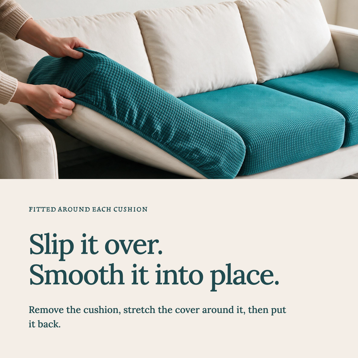 Jacquard-Sitzkissenbezug fürs Sofa – Türkis – Ansicht 4