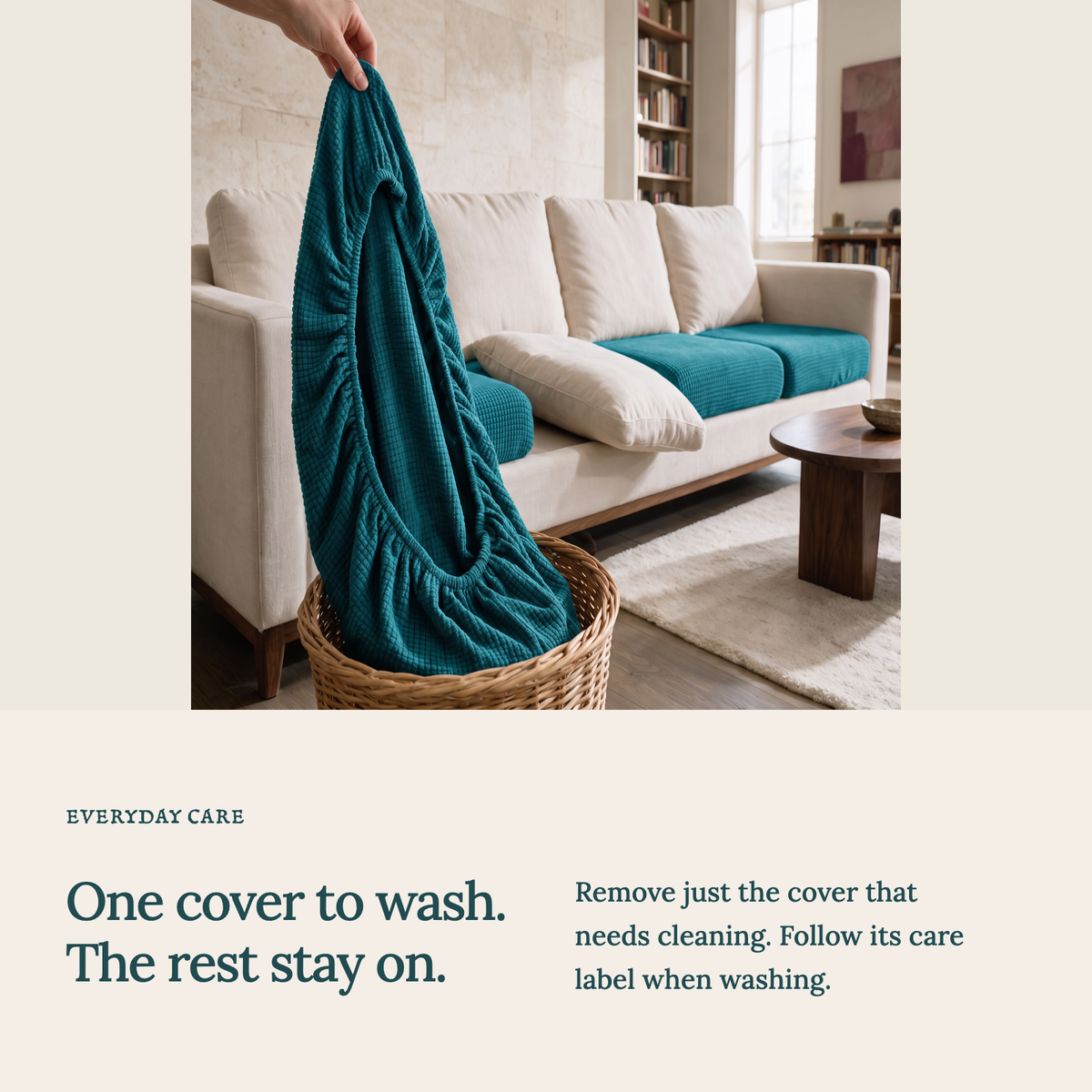 Jacquard-Sitzkissenbezug fürs Sofa – Türkis – Ansicht 9