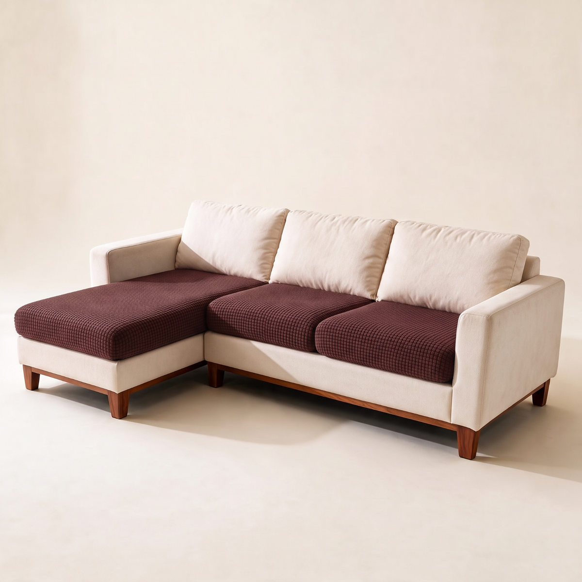 Jacquard-Sitzkissenbezug fürs Sofa – Schokoladenbraun – Ansicht 1