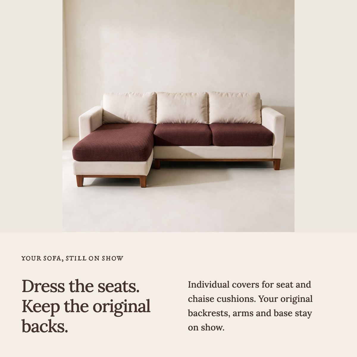 Jacquard-Sitzkissenbezug fürs Sofa – Schokoladenbraun – Ansicht 3