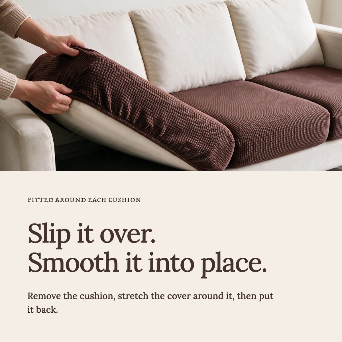 Jacquard-Sitzkissenbezug fürs Sofa – Schokoladenbraun – Ansicht 4