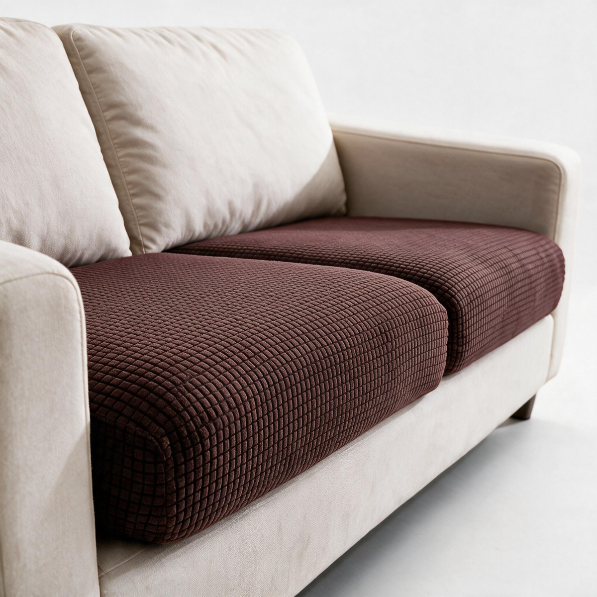 Jacquard-Sitzkissenbezug fürs Sofa – Schokoladenbraun – Ansicht 2