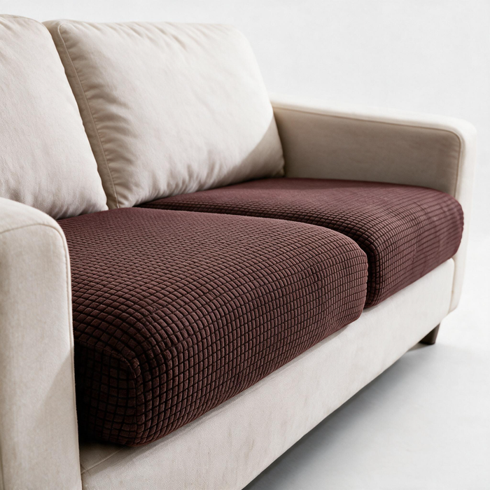 Jacquard-Sitzkissenbezug fürs Sofa – Schokoladenbraun – Ansicht 2