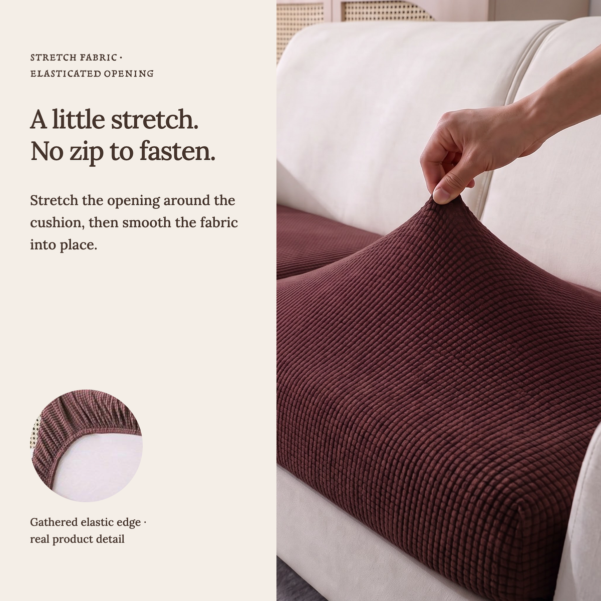 Jacquard-Sitzkissenbezug fürs Sofa – Schokoladenbraun – Ansicht 8