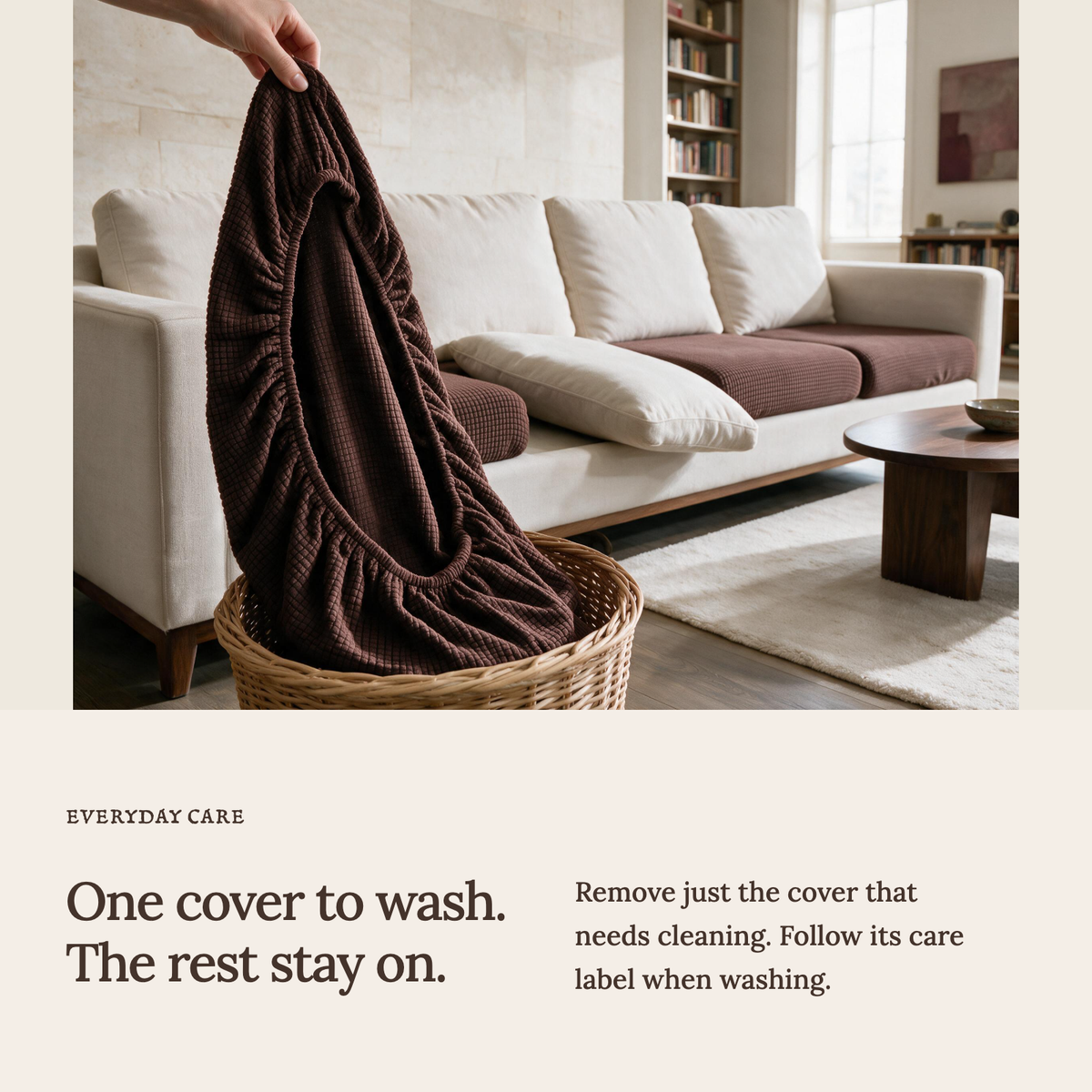 Jacquard-Sitzkissenbezug fürs Sofa – Schokoladenbraun – Ansicht 9
