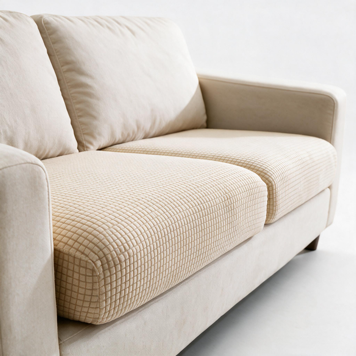 Jacquard-Sitzkissenbezug fürs Sofa – Creme – Ansicht 2