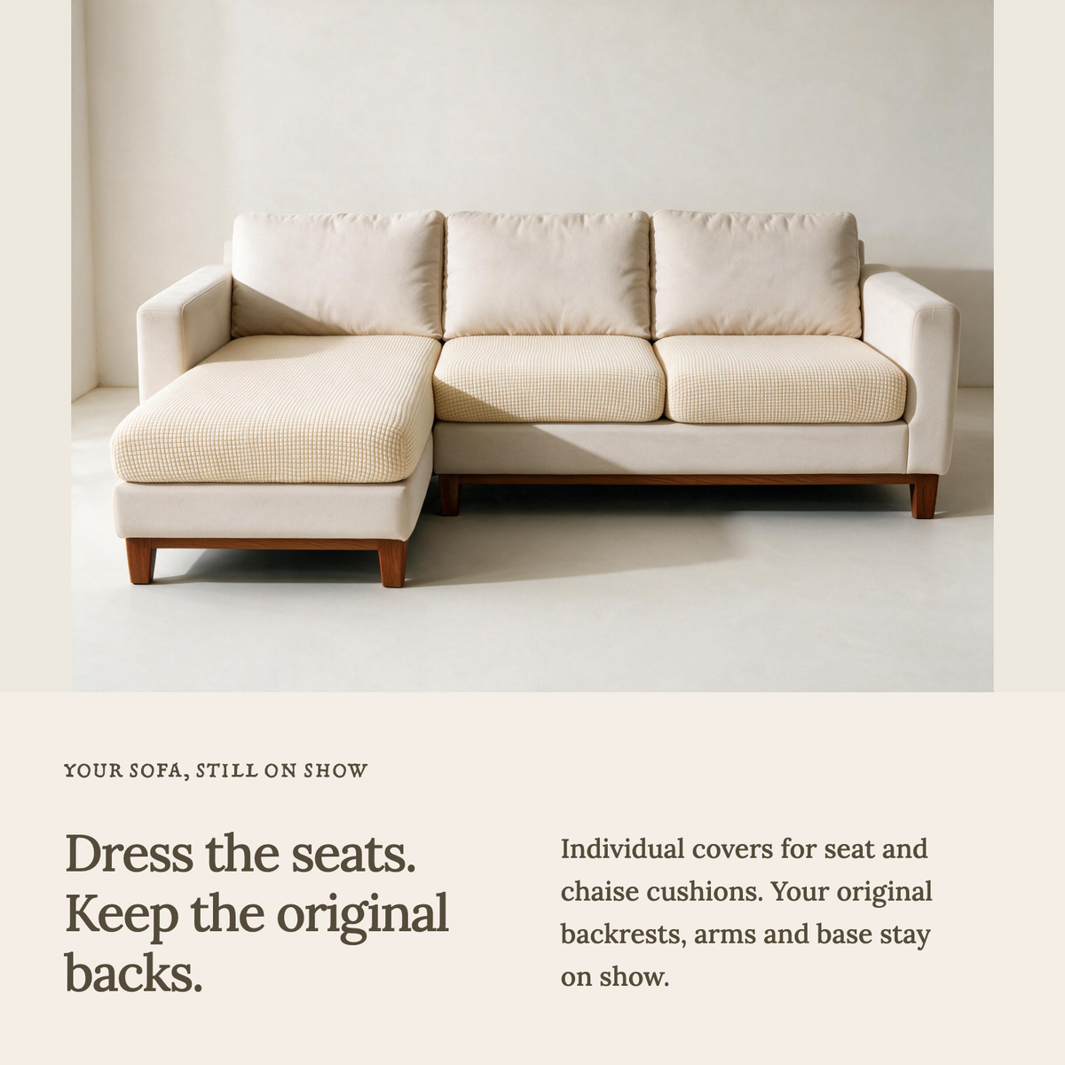 Jacquard-Sitzkissenbezug fürs Sofa – Creme – Ansicht 3