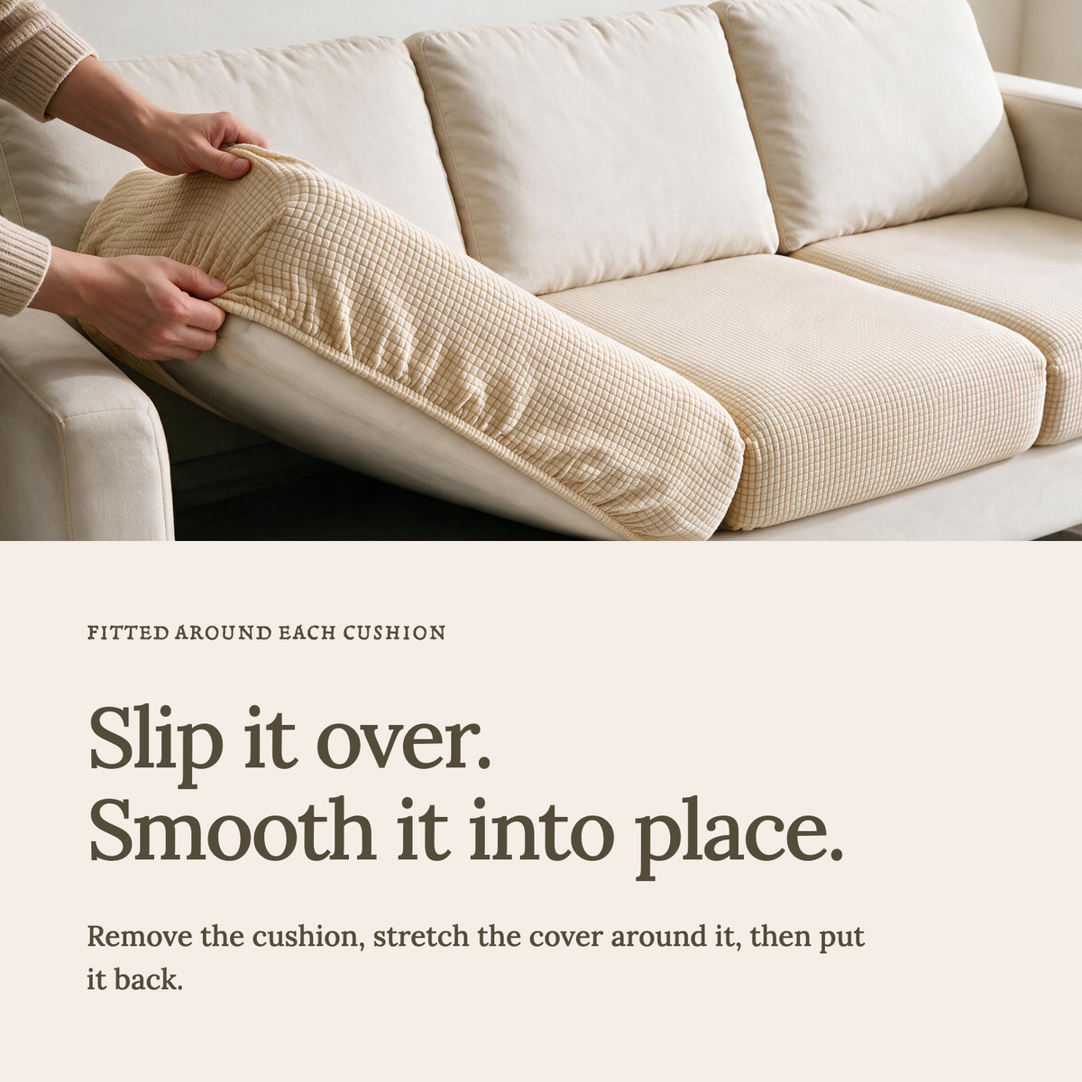 Jacquard-Sitzkissenbezug fürs Sofa – Creme – Ansicht 4