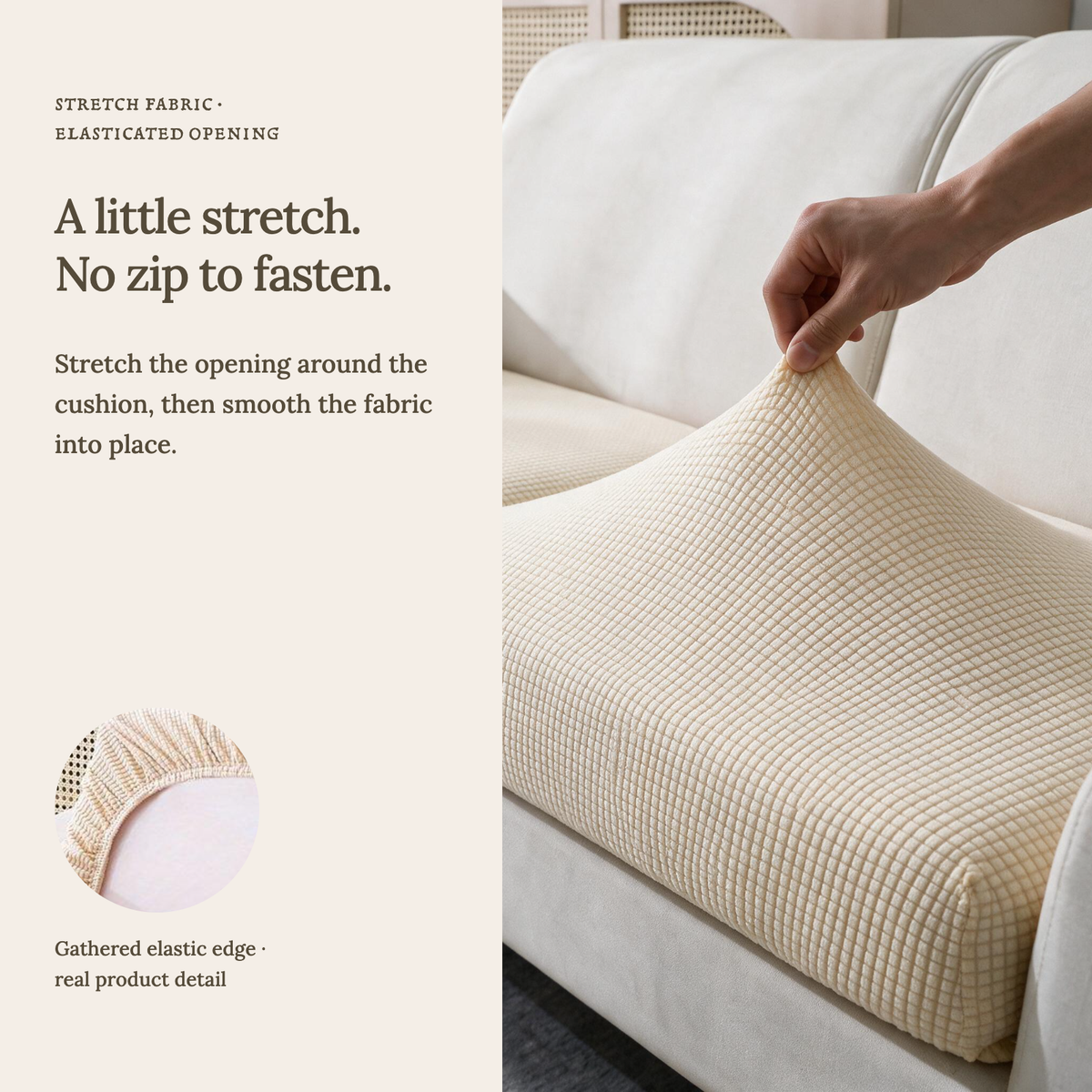 Jacquard-Sitzkissenbezug fürs Sofa – Creme – Ansicht 8