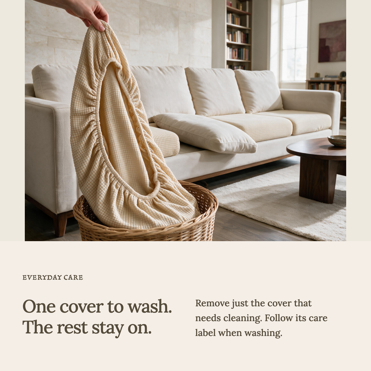 Jacquard-Sitzkissenbezug fürs Sofa – Creme – Ansicht 9