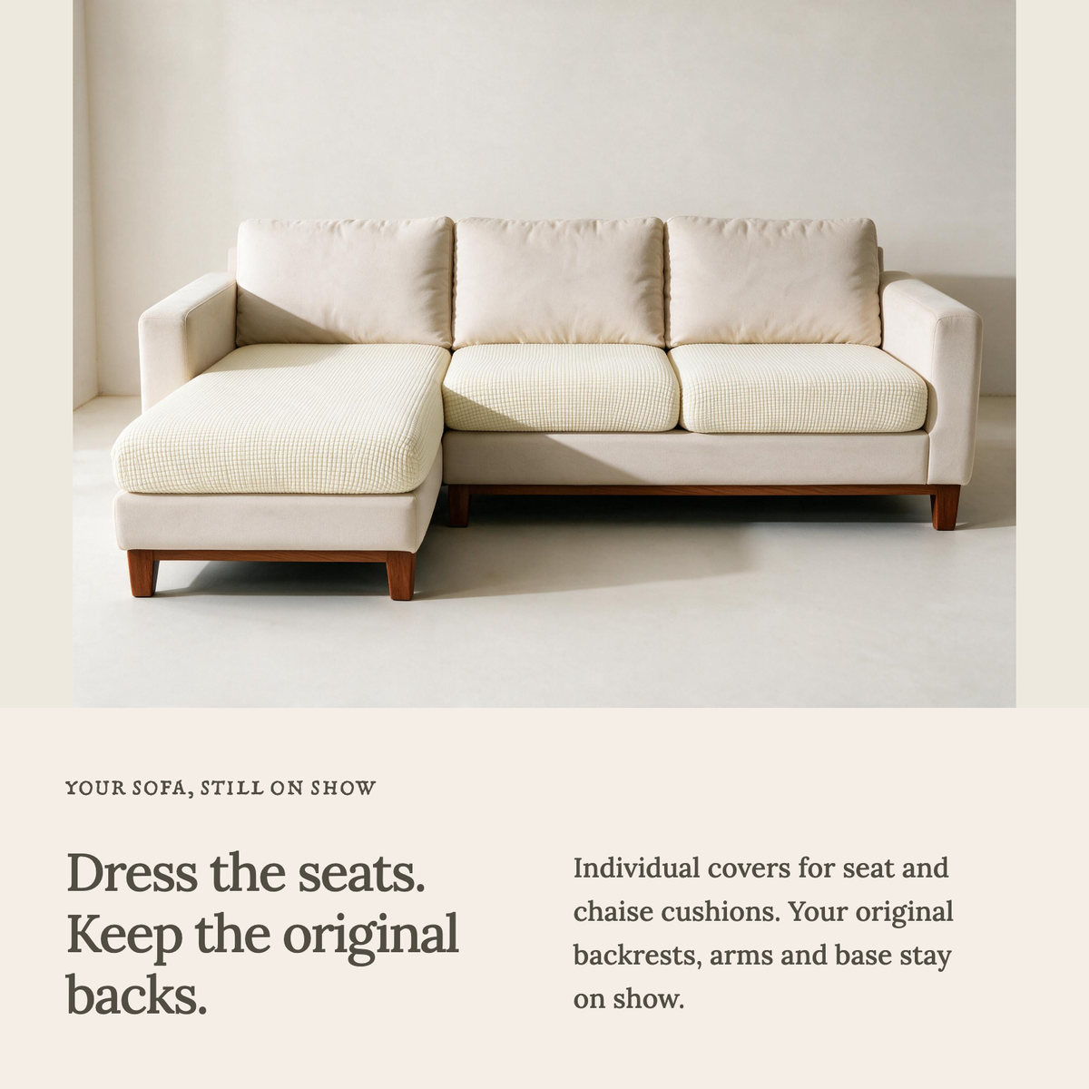 Jacquard-Sitzkissenbezug fürs Sofa – Wollweiß – Ansicht 3
