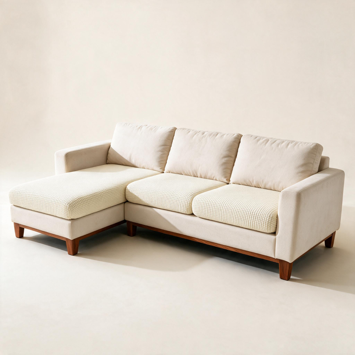 Jacquard-Sitzkissenbezug fürs Sofa – Wollweiß – Ansicht 1