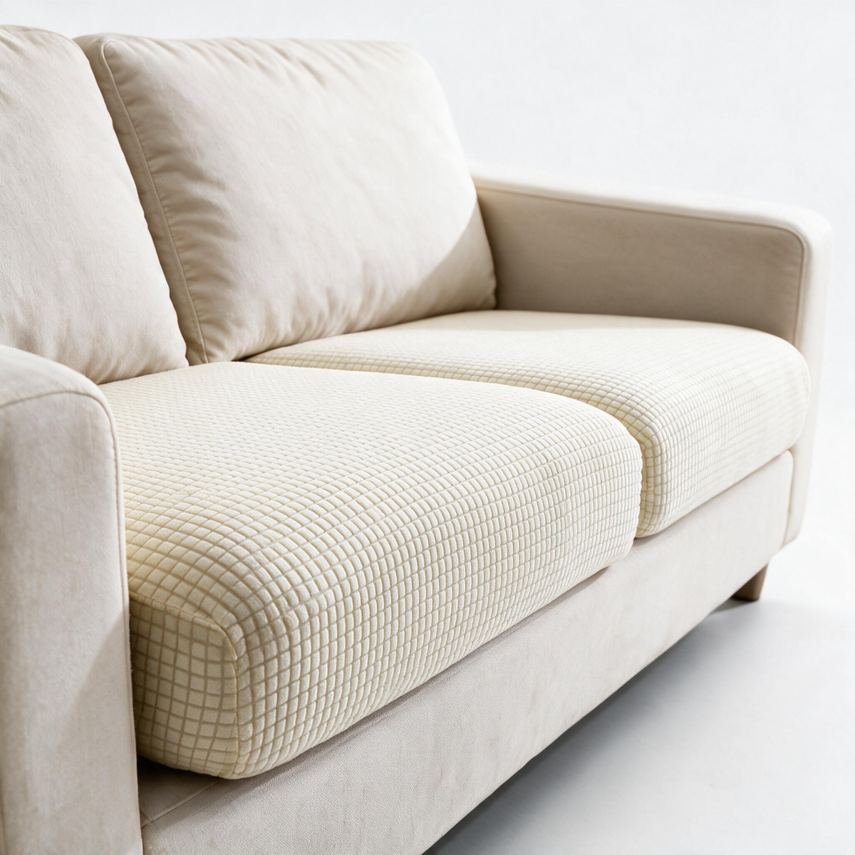 Jacquard-Sitzkissenbezug fürs Sofa – Wollweiß – Ansicht 2