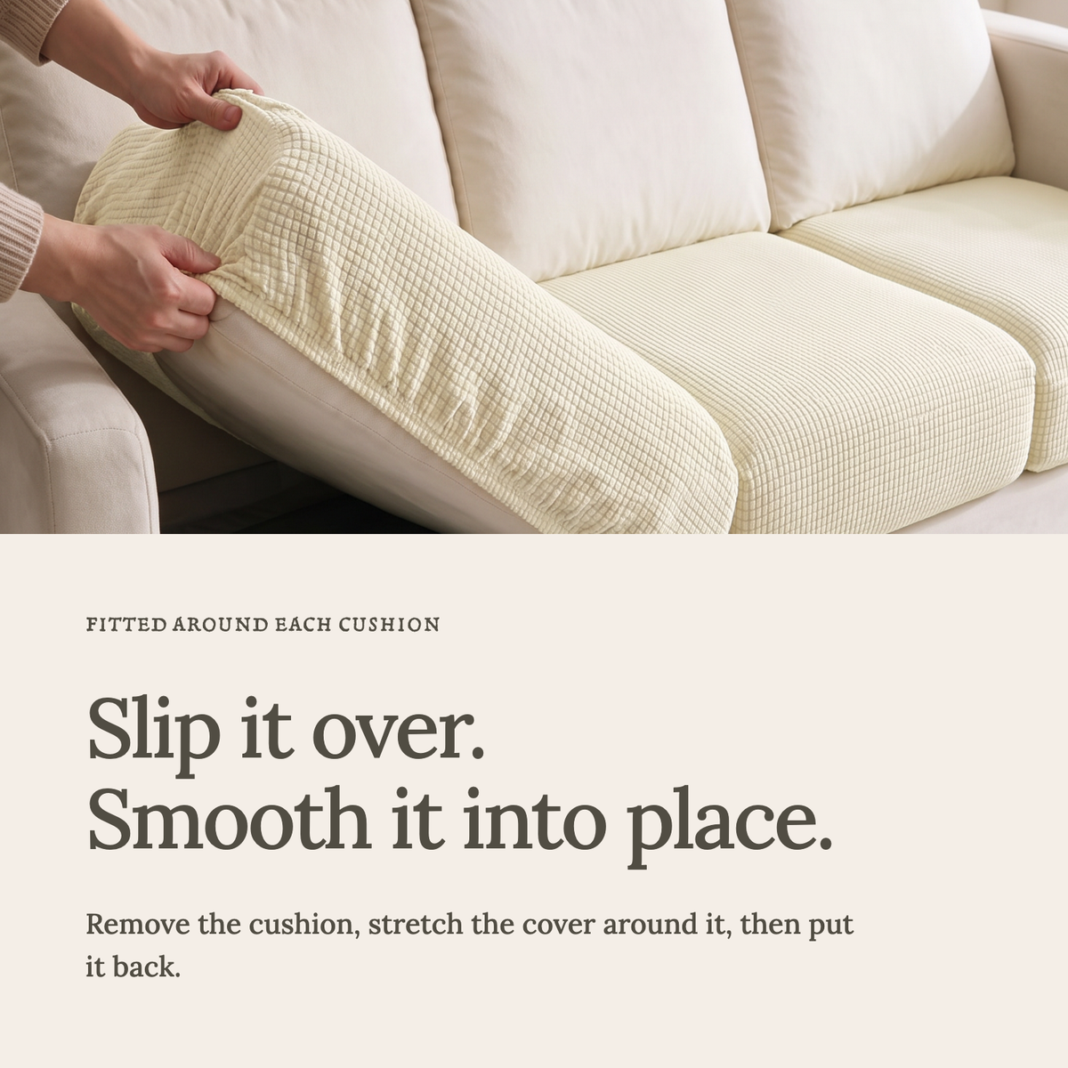 Jacquard-Sitzkissenbezug fürs Sofa – Wollweiß – Ansicht 4
