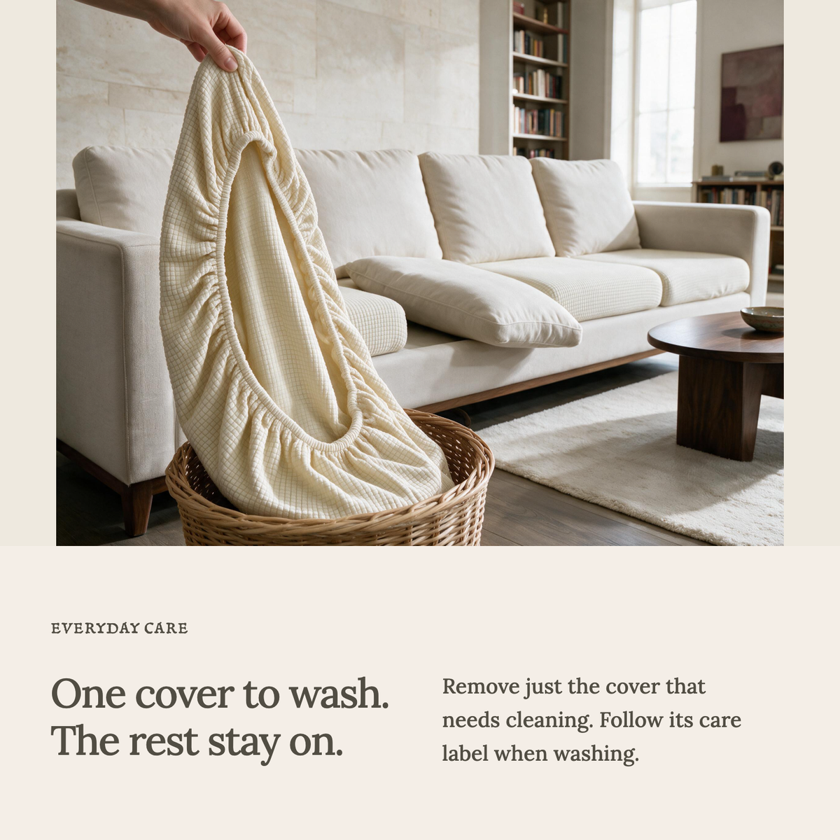 Jacquard-Sitzkissenbezug fürs Sofa – Wollweiß – Ansicht 9