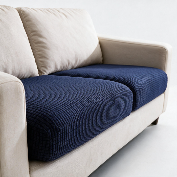 Jacquard-Sitzkissenbezug fürs Sofa – Marineblau – Ansicht 2