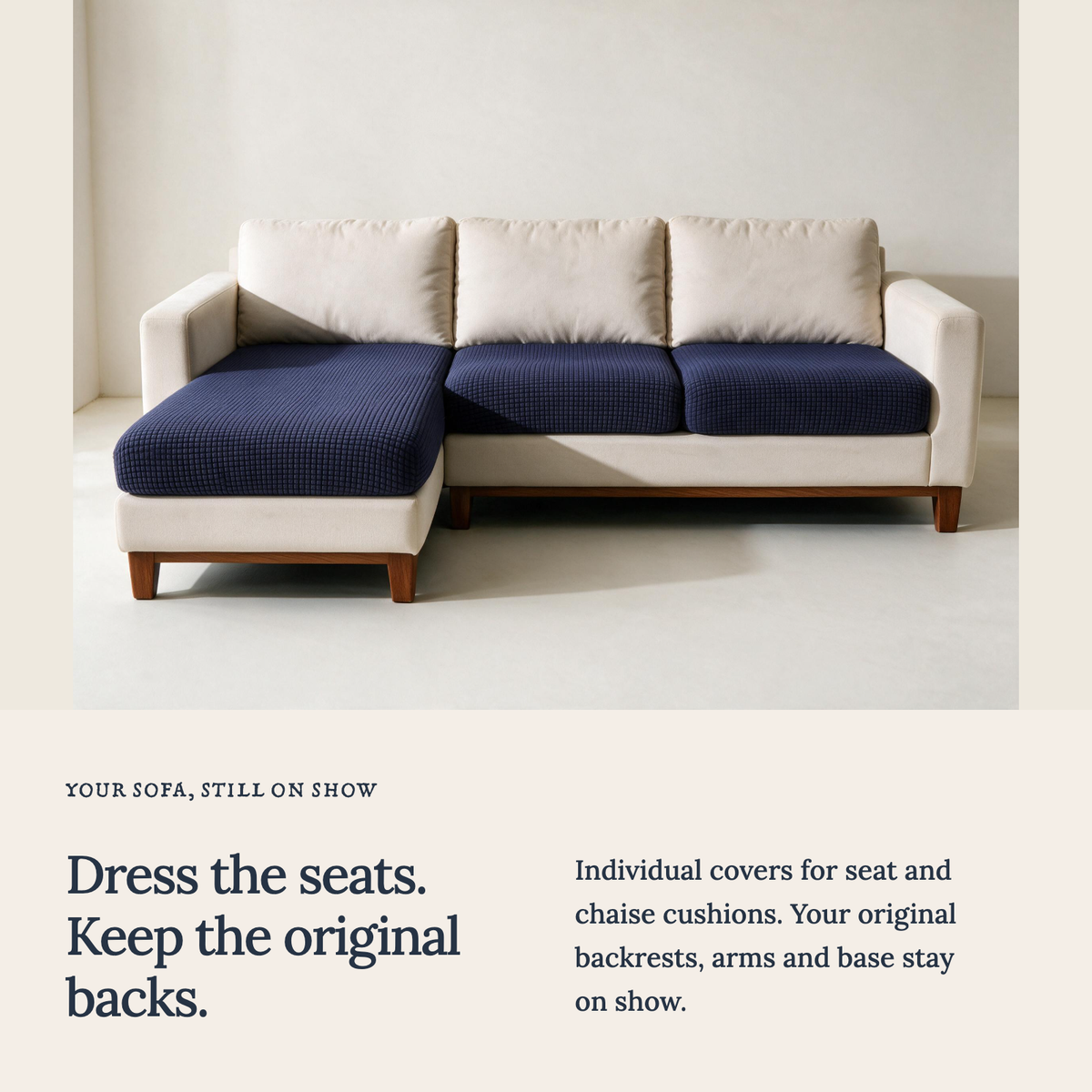 Jacquard-Sitzkissenbezug fürs Sofa – Marineblau – Ansicht 3
