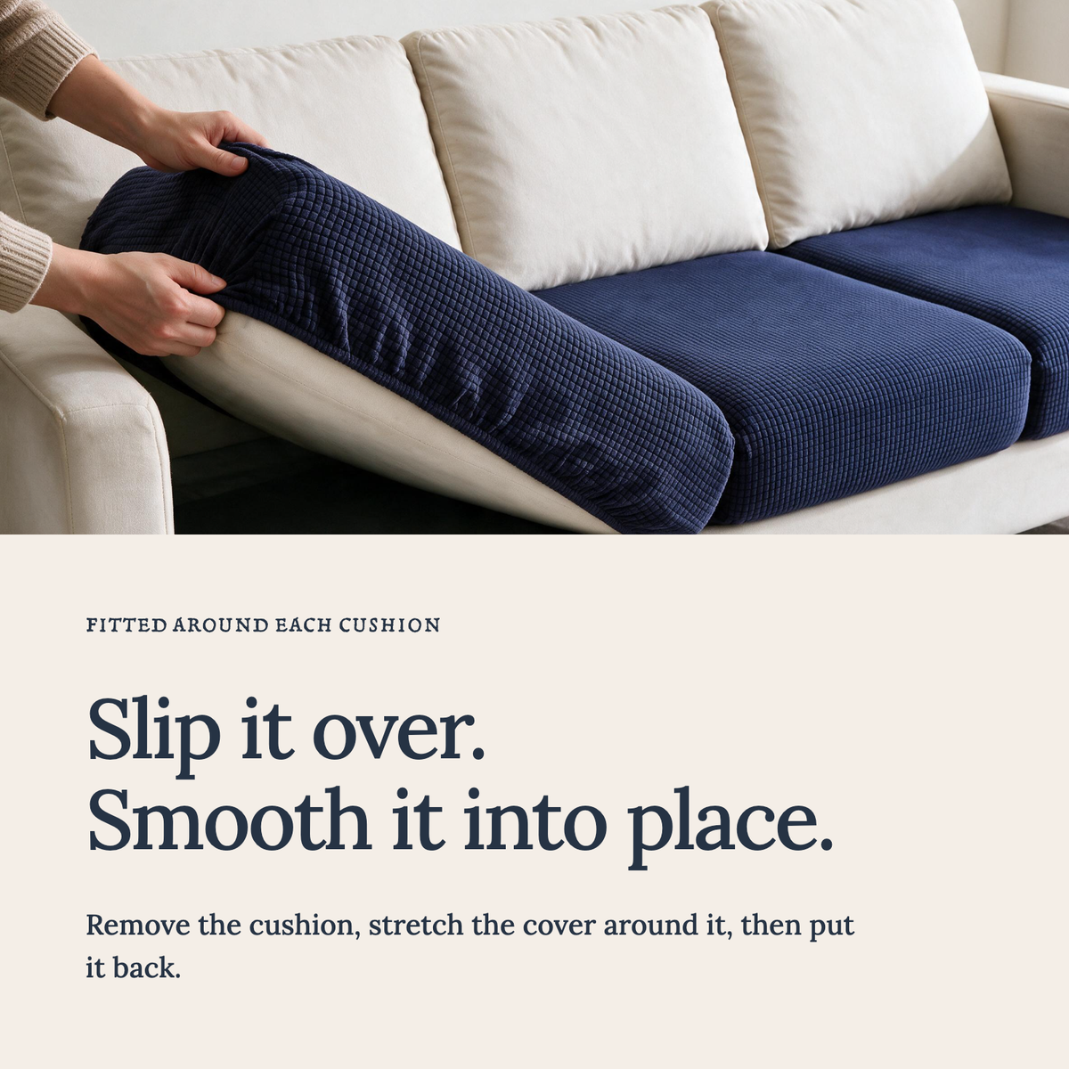 Jacquard-Sitzkissenbezug fürs Sofa – Marineblau – Ansicht 4