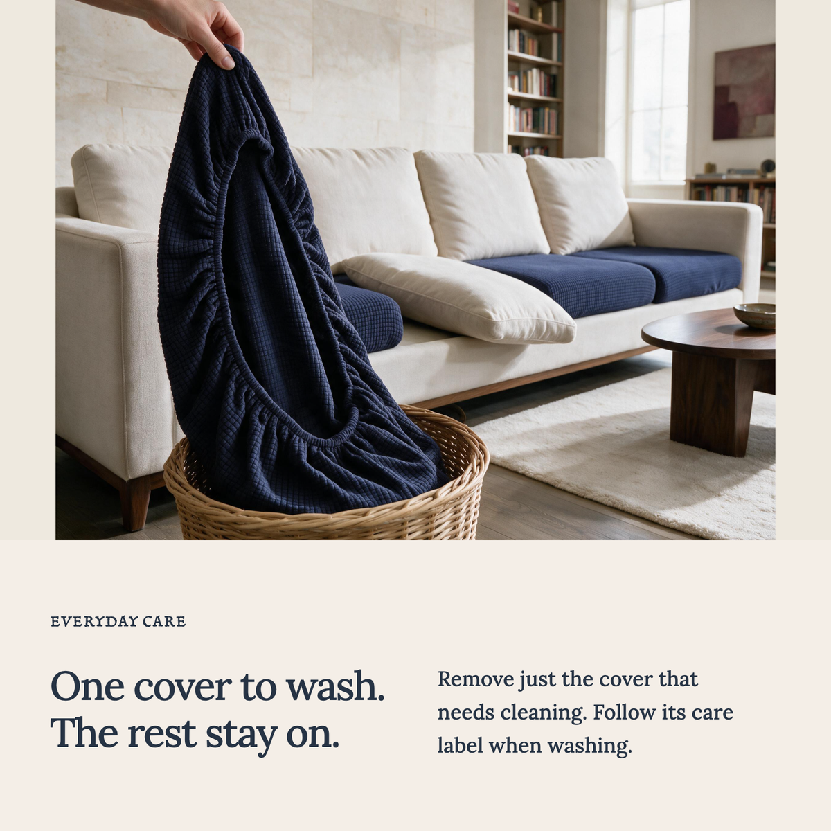 Jacquard-Sitzkissenbezug fürs Sofa – Marineblau – Ansicht 9