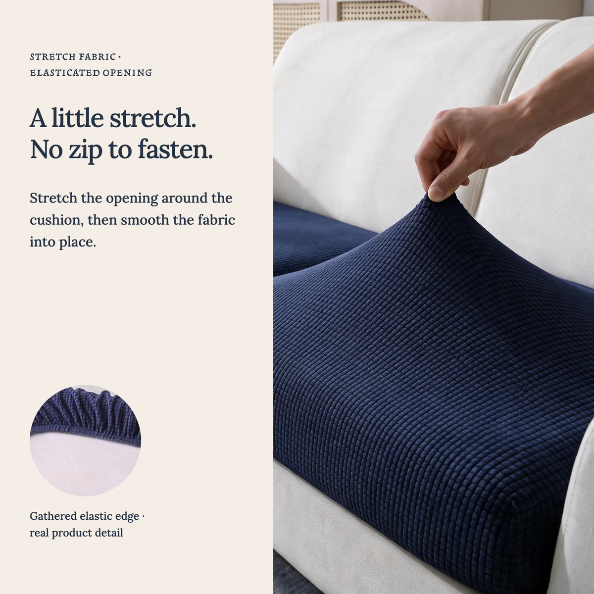 Jacquard-Sitzkissenbezug fürs Sofa – Marineblau – Ansicht 8