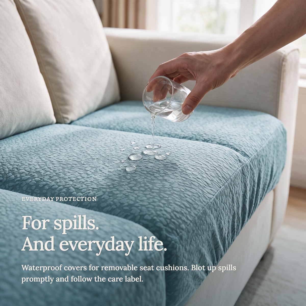 Wasserdichter Sitzkissenbezug fürs Sofa – Himmelblau – Ansicht 7