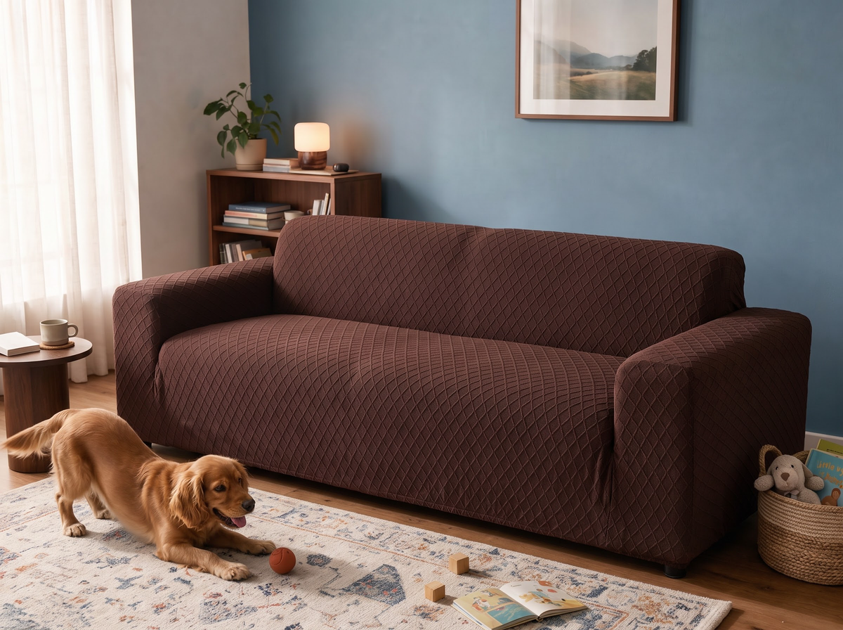 Sofa mit und ohne Casamé-Bezug im Vergleich