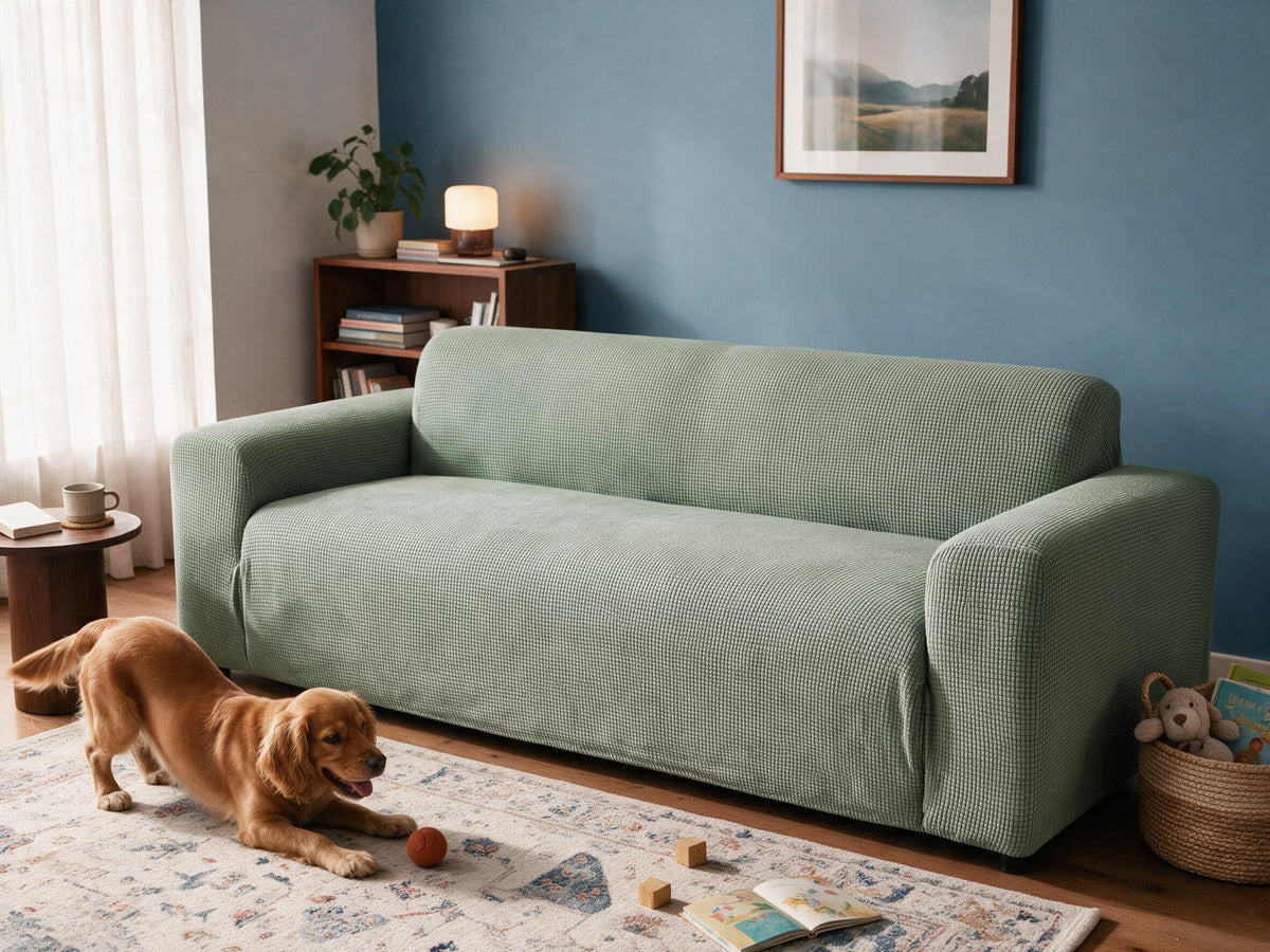 Sofa mit und ohne Casamé-Bezug im Vergleich