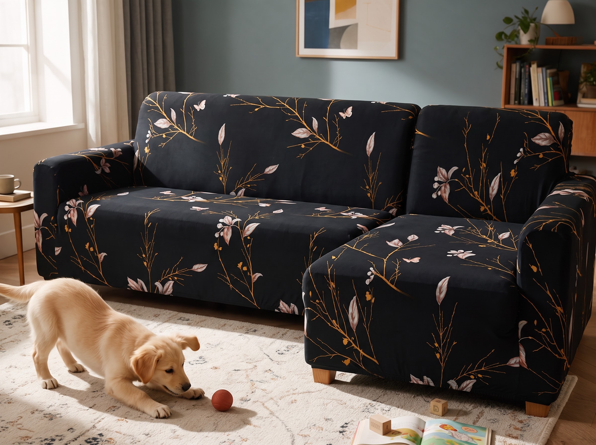 Sofa mit und ohne Casamé-Bezug im Vergleich
