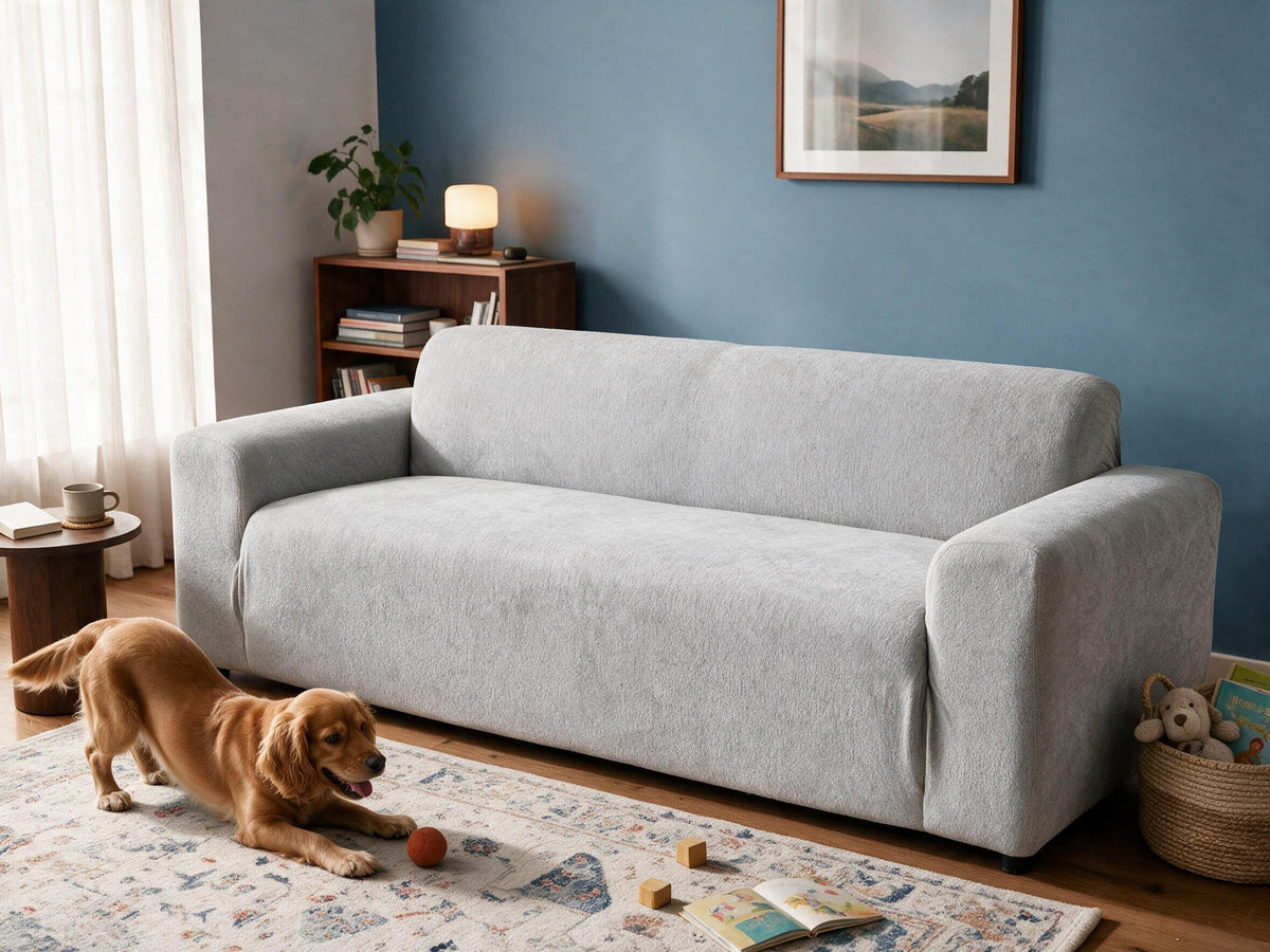Sofa mit und ohne Casamé-Bezug im Vergleich