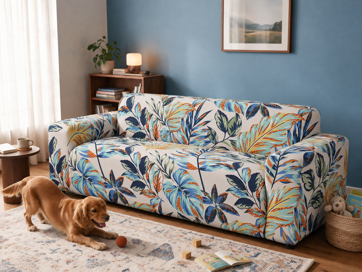 Sofa mit und ohne Casamé-Bezug im Vergleich