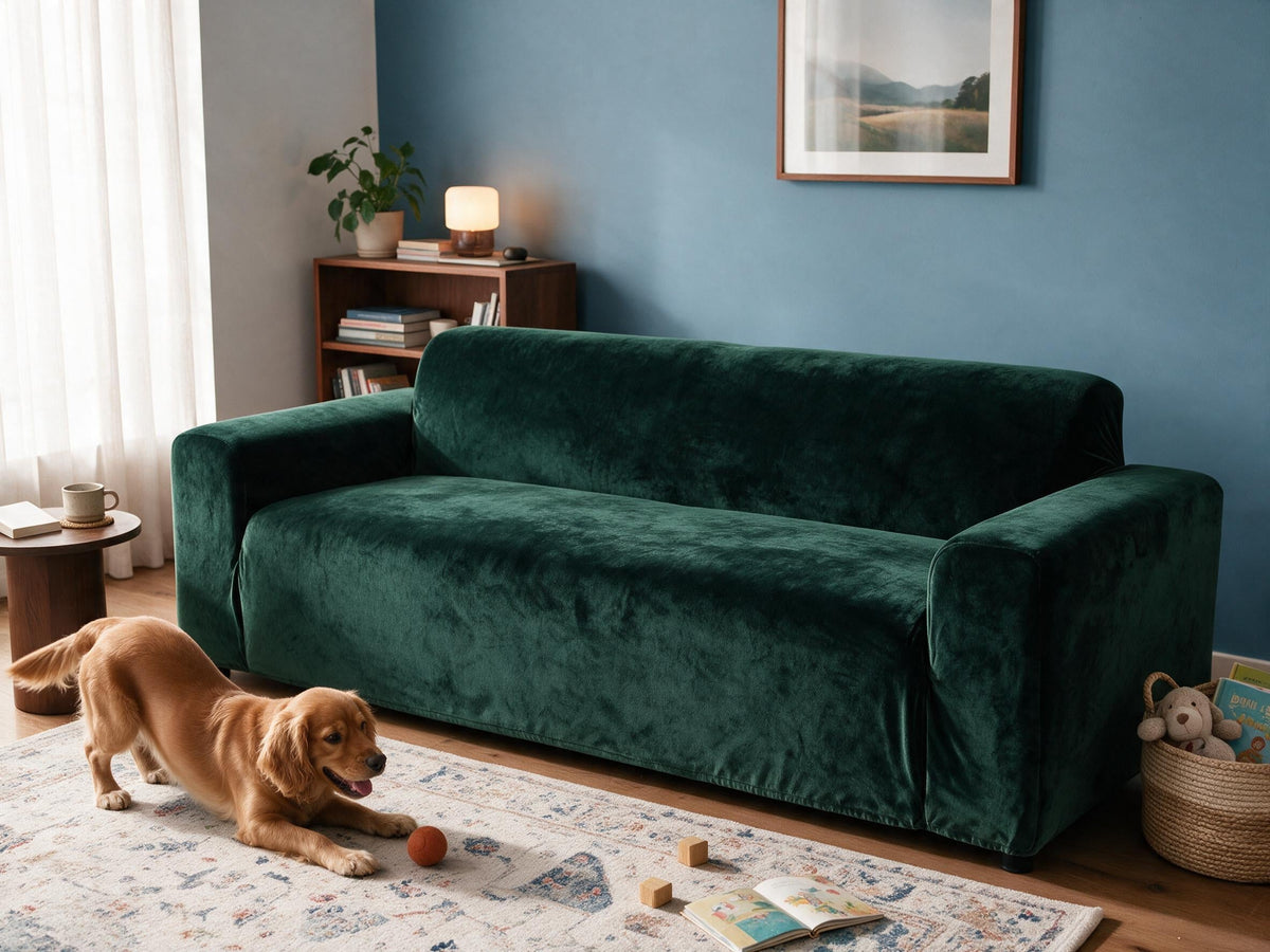 Sofa mit und ohne Casamé-Bezug im Vergleich